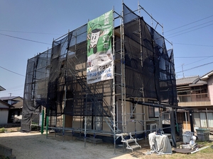 「福山市　住宅塗替え　外壁塗装　シリコン塗料塗　微弾性フィラー塗」の画像